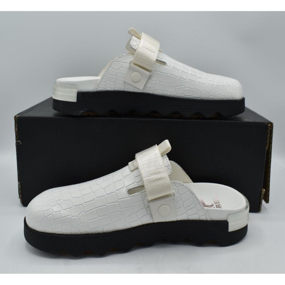 Sorel Womens Size 7.5 Viibe White Black Sea Salt Gum Slip On Croc Embossed Clogs - Picture 10 of 12